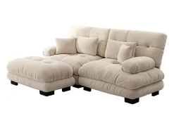 Sofá de 2 lugares - Sofá de canto com 2 almofadas lombares e 2 almofadas decorativas - apoios de braços e apoio para os pés - chenille^ Sofá