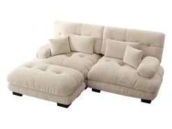 Sofá de 2 lugares - Sofá de canto com 2 almofadas lombares e 2 almofadas decorativas - apoios de braços e apoio para os pés - chenille^ Sofá
