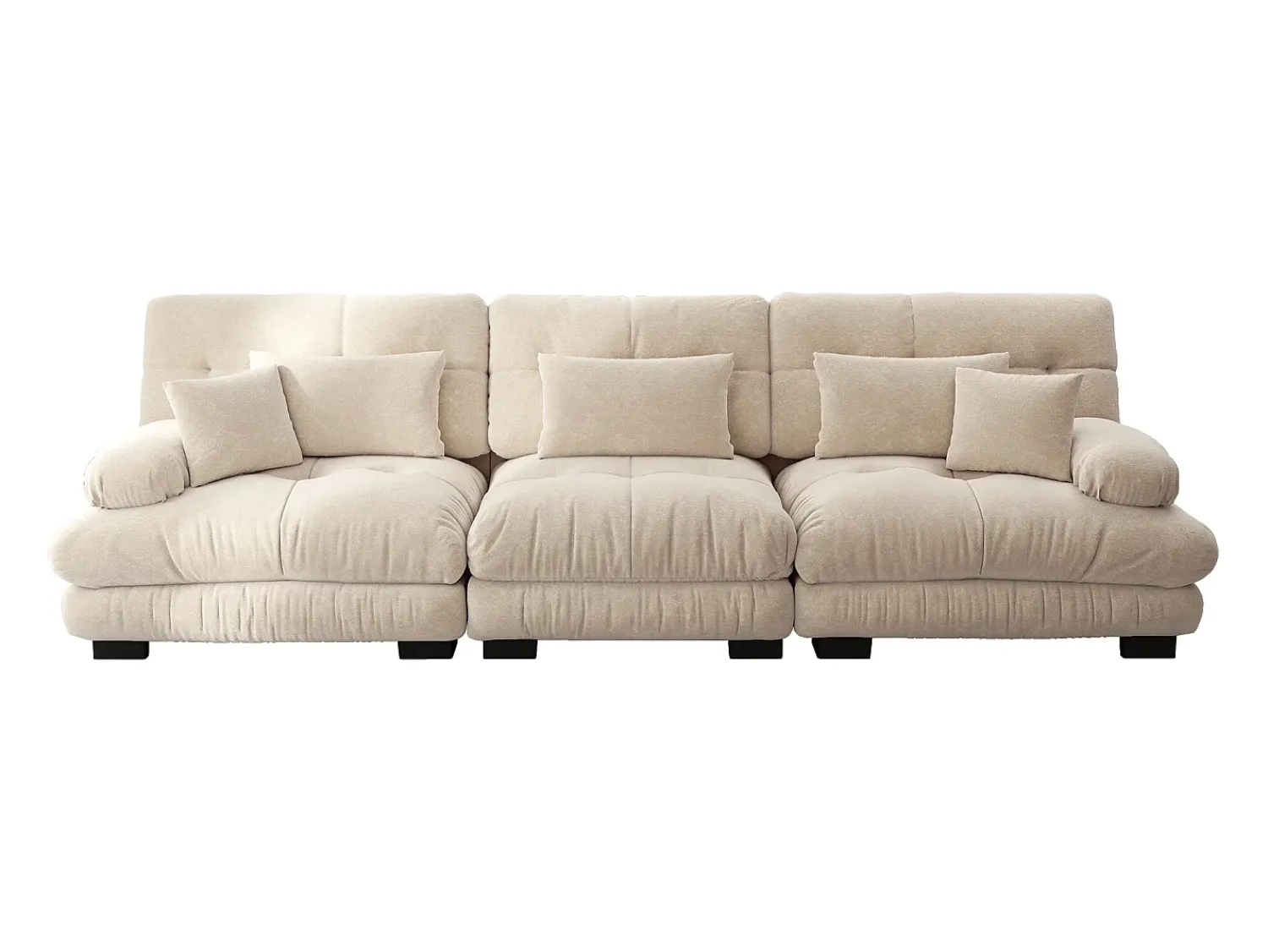 Sofá| Sofá de 3 lugares - Sofá reto com 3 almofadas lombares e 3 almofadas decorativas - chenille Bege