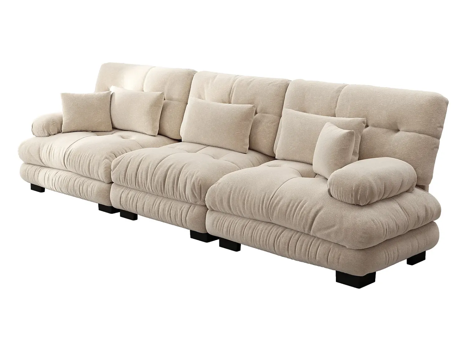 Sofá| Sofá de 3 lugares - Sofá reto com 3 almofadas lombares e 3 almofadas decorativas - chenille Bege