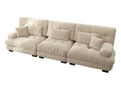 Sofá| Sofá de 3 lugares - Sofá reto com 3 almofadas lombares e 3 almofadas decorativas - chenille Bege