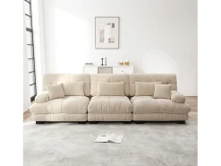 Sofá| Sofá de 3 lugares - Sofá reto com 3 almofadas lombares e 3 almofadas decorativas - chenille Bege