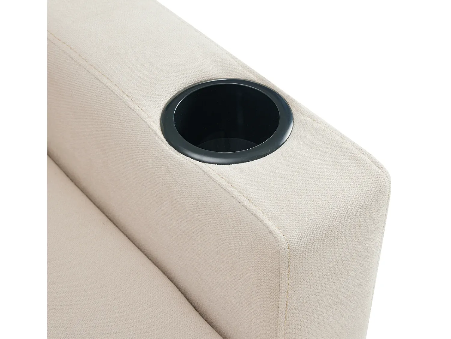 Sofá* Sofá de 3 lugares - Sofá de canto com 2 almofadas e suporte para copos - Bolsos laterais e arrumação - Algodão e linho Bege