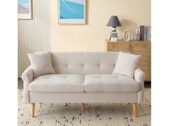 Best Sofá de 2 lugares - Sofá reto com duas almofadas e braços - chenile - para sala de estar e quarto Bege