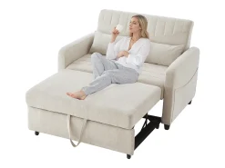 Sofá de 2 lugares - Sofá lounge com função de extensão e duas almofadas - encosto ajustável - tecido de algodão e linho^ Sofá