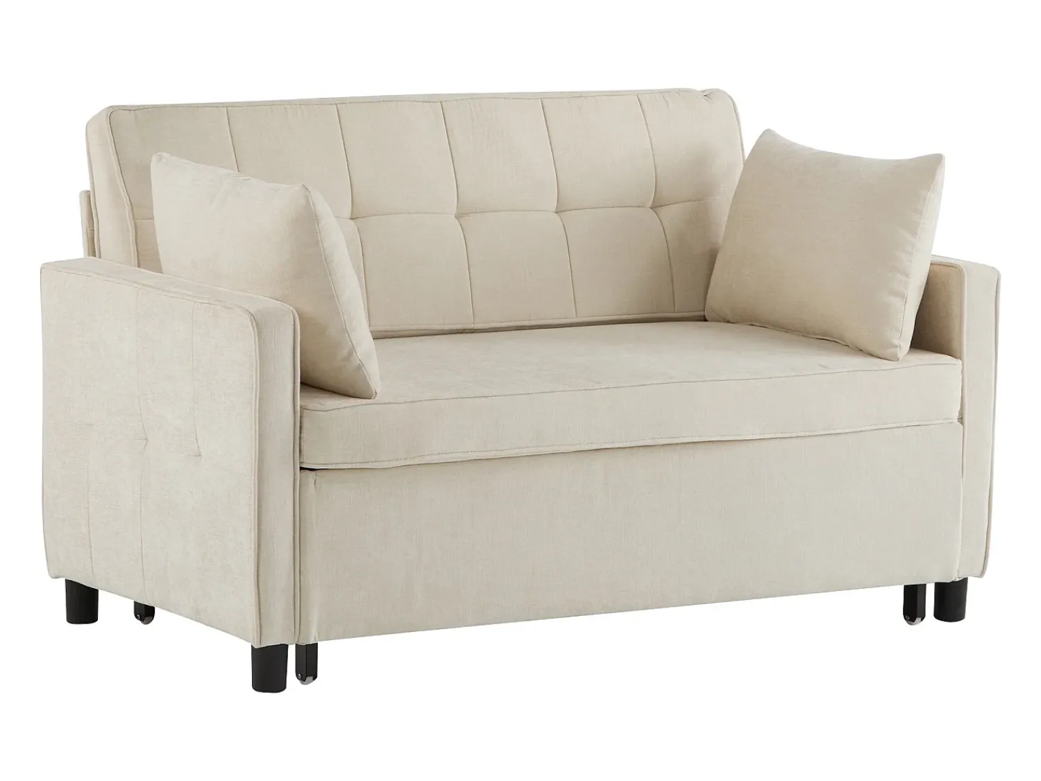 Sofá* Sofá de 2 lugares - Sofá de sala com encosto ajustável e função de cama retrátil - 2 almofadas e apoios de braços - chenille Bege