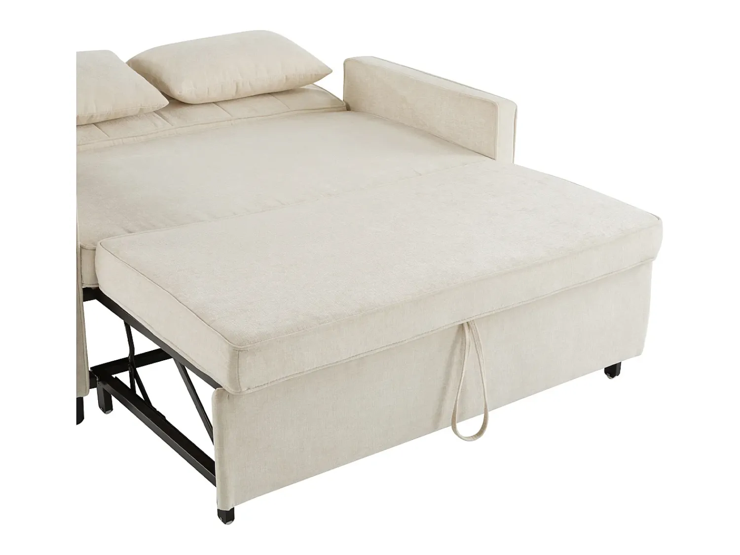 Sofá* Sofá de 2 lugares - Sofá de sala com encosto ajustável e função de cama retrátil - 2 almofadas e apoios de braços - chenille Bege