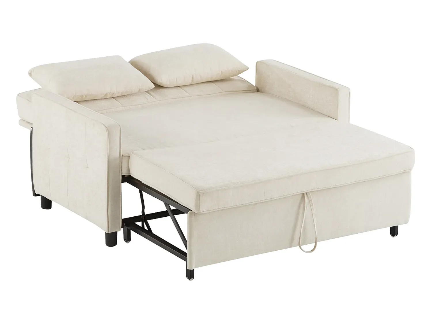 Sofá* Sofá de 2 lugares - Sofá de sala com encosto ajustável e função de cama retrátil - 2 almofadas e apoios de braços - chenille Bege