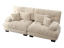 New Sofá de 2 lugares - Sofá reto com 2 almofadas lombares e 2 almofadas decorativas - chenille Bege