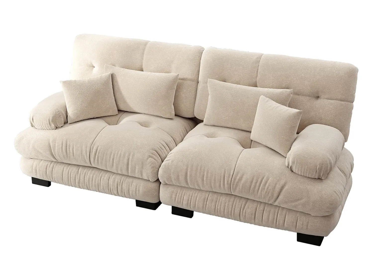 New Sofá de 2 lugares - Sofá reto com 2 almofadas lombares e 2 almofadas decorativas - chenille Bege