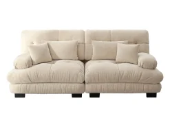 New Sofá de 2 lugares - Sofá reto com 2 almofadas lombares e 2 almofadas decorativas - chenille Bege