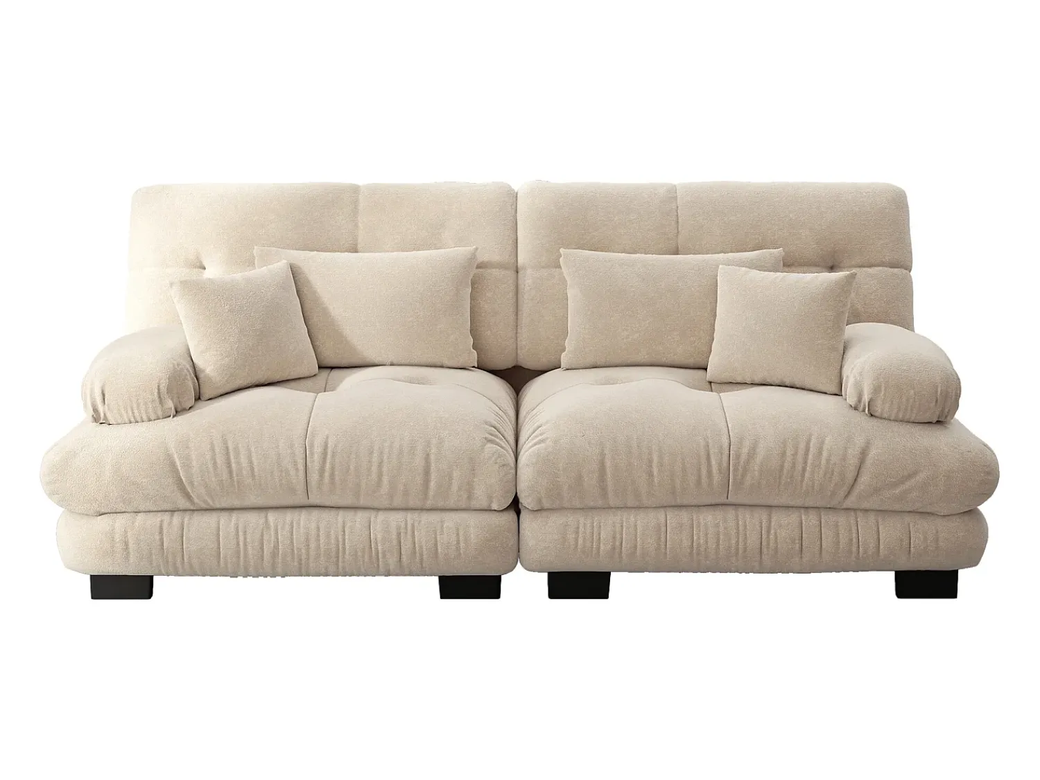 New Sofá de 2 lugares - Sofá reto com 2 almofadas lombares e 2 almofadas decorativas - chenille Bege