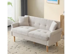 Hauss Spole Sofá de 2 lugares, tecido chenille, pernas em madeira, 162x74x77cm^ Sofá