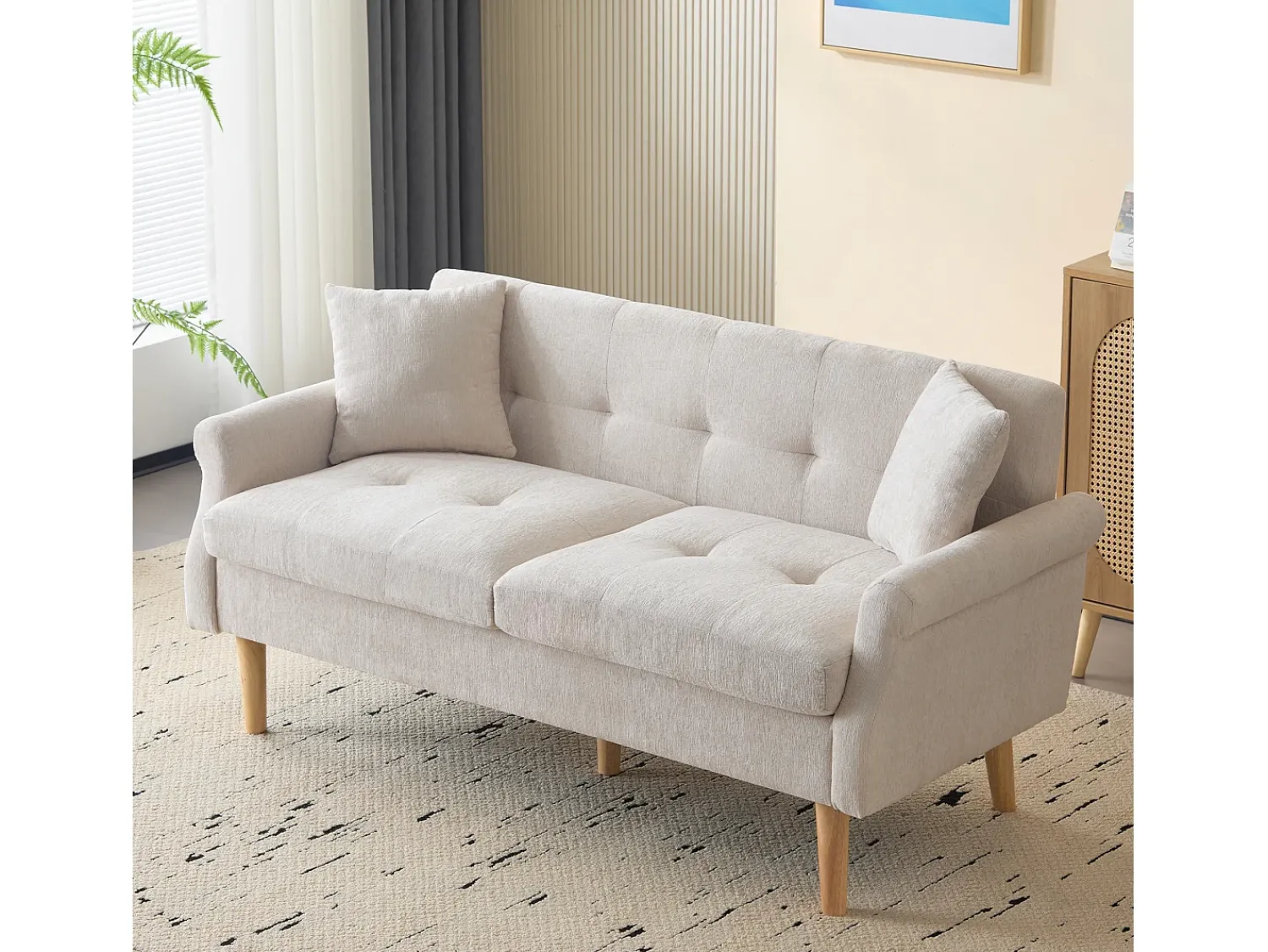 Hauss Spole Sofá de 2 lugares, tecido chenille, pernas em madeira, 162x74x77cm^ Sofá