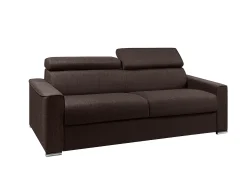 Sofá|Vente-unique Sofá cama 4 lugares colchão de 22 cm tecido cinzento VIZIR Castanho chocolate