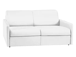Vente-unique Sofá cama 3 lugares colchão de 18 cm pele sintética branca CALIFE^ Sofá