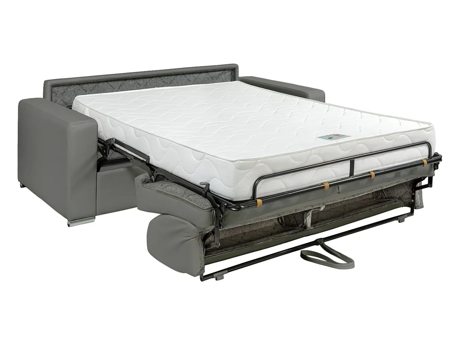 Best Vente-unique Sofá cama 3 lugares colchão de 18 cm pele sintética cinzenta CALITO Cinzento