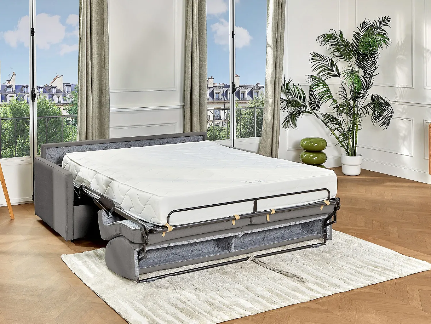 Sofá|Vente-unique Sofá cama 3 lugares colchão de 22 cm tecido cinzento CALIFE Cinzento claro