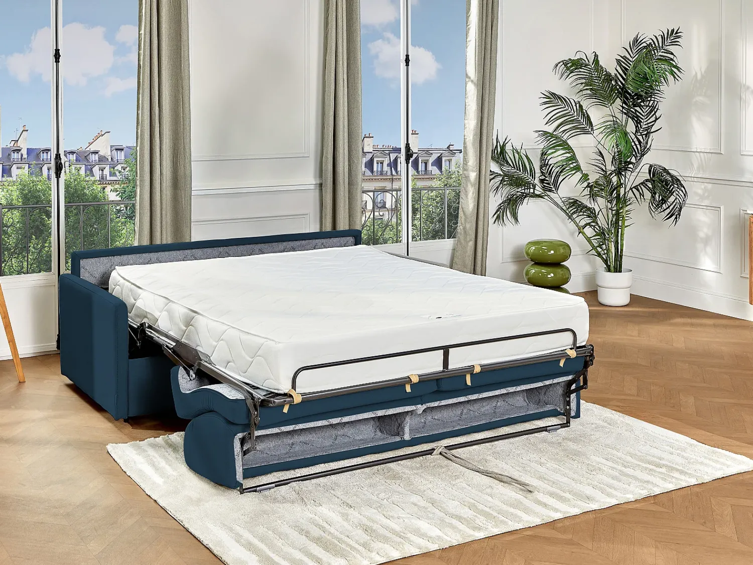 Vente-unique Sofá cama 4 lugares colchão de 22 cm tecido cinzento CALIFE^ Sofá