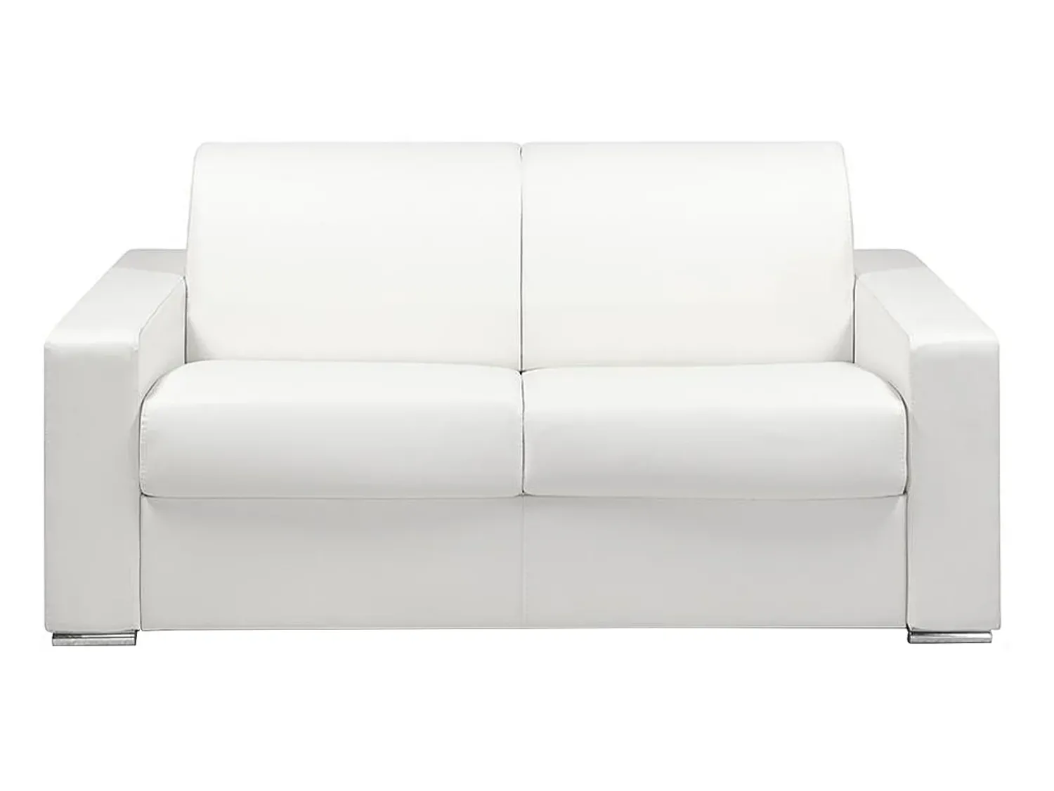 Vente-unique Sofá cama 2 lugares colchão de 14 cm pele sintética branca CALITO^ Sofá