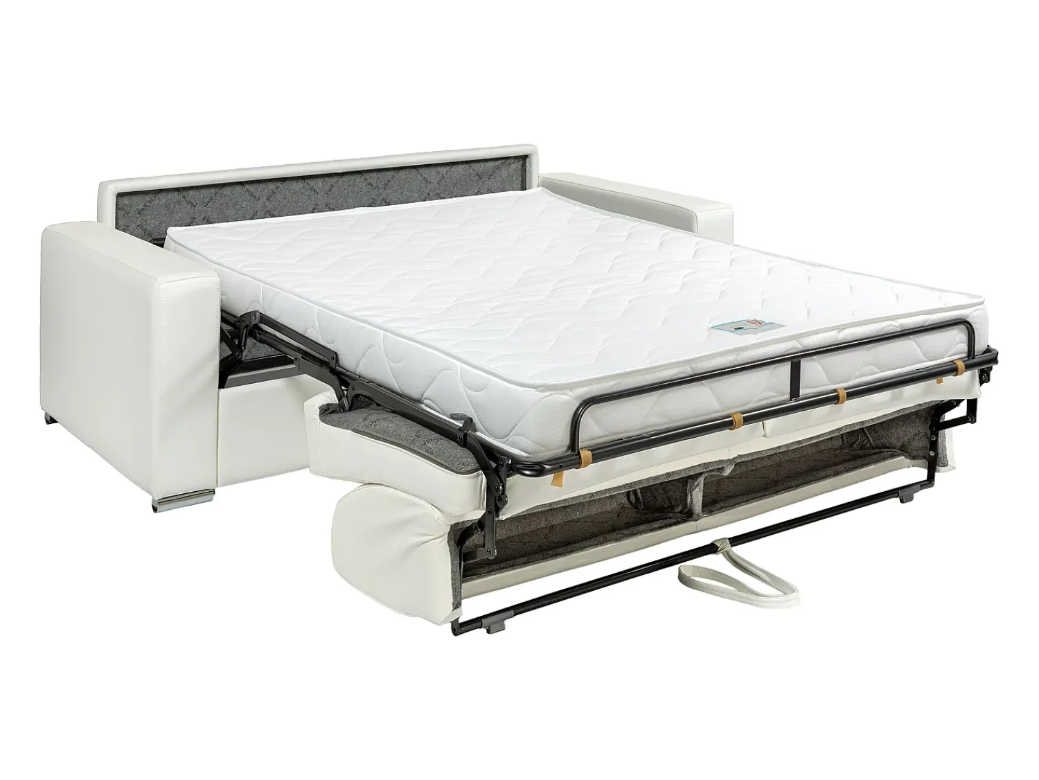 Vente-unique Sofá cama 2 lugares colchão de 14 cm pele sintética branca CALITO^ Sofá