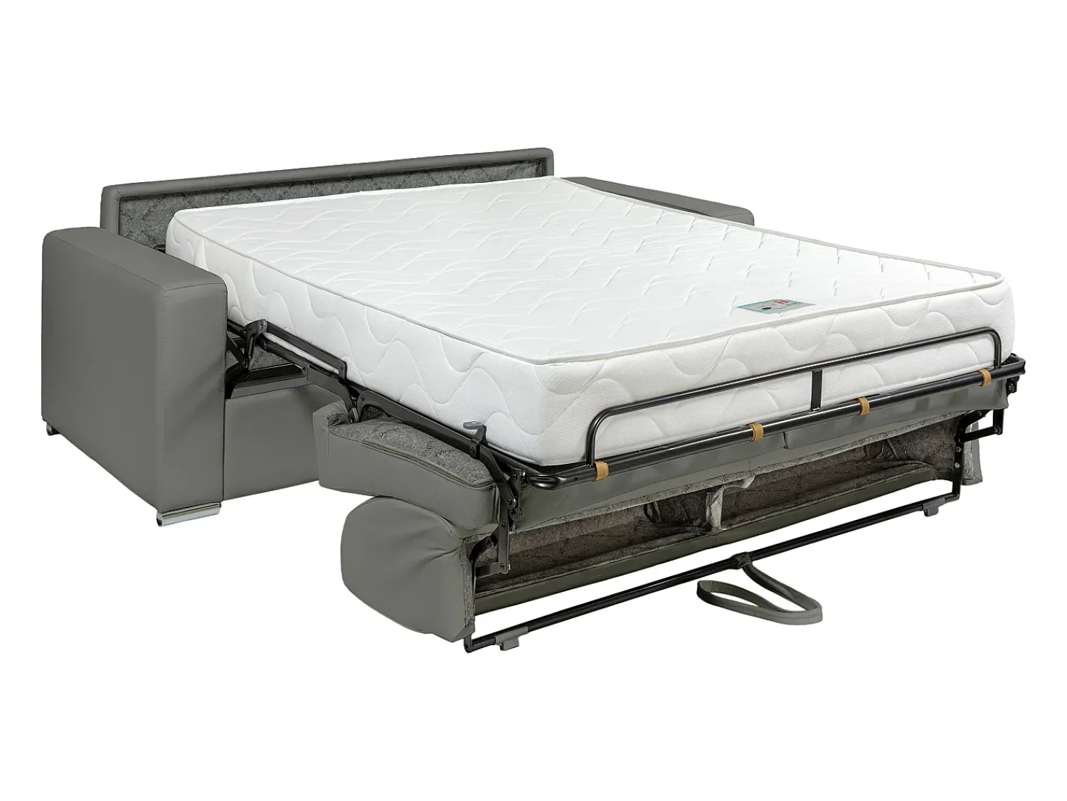Vente-unique Sofá cama 4 lugares colchão de 22 cm pele sintética cinzenta CALITO^ Sofá