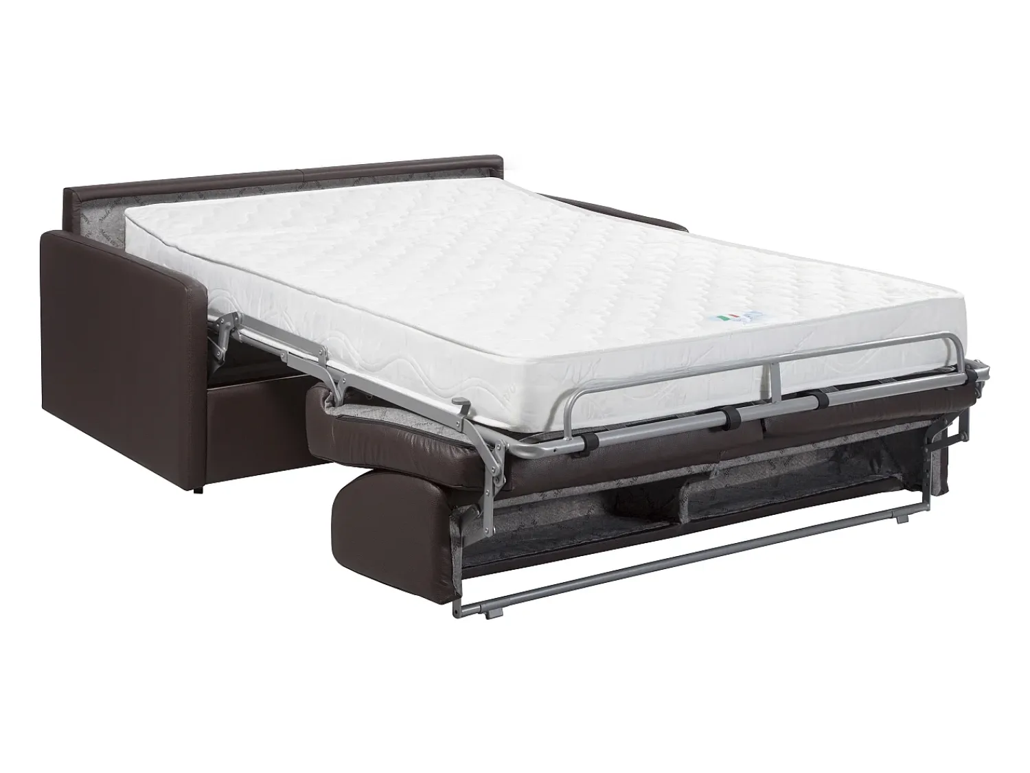 Vente-unique Sofá cama 3 lugares colchão de 22 cm pele sintética CALIFE Castanho