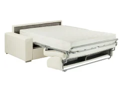Sofá*Vente-unique Sofá cama 3 lugares pele sintética colchão de 22 cm EMIR Branco
