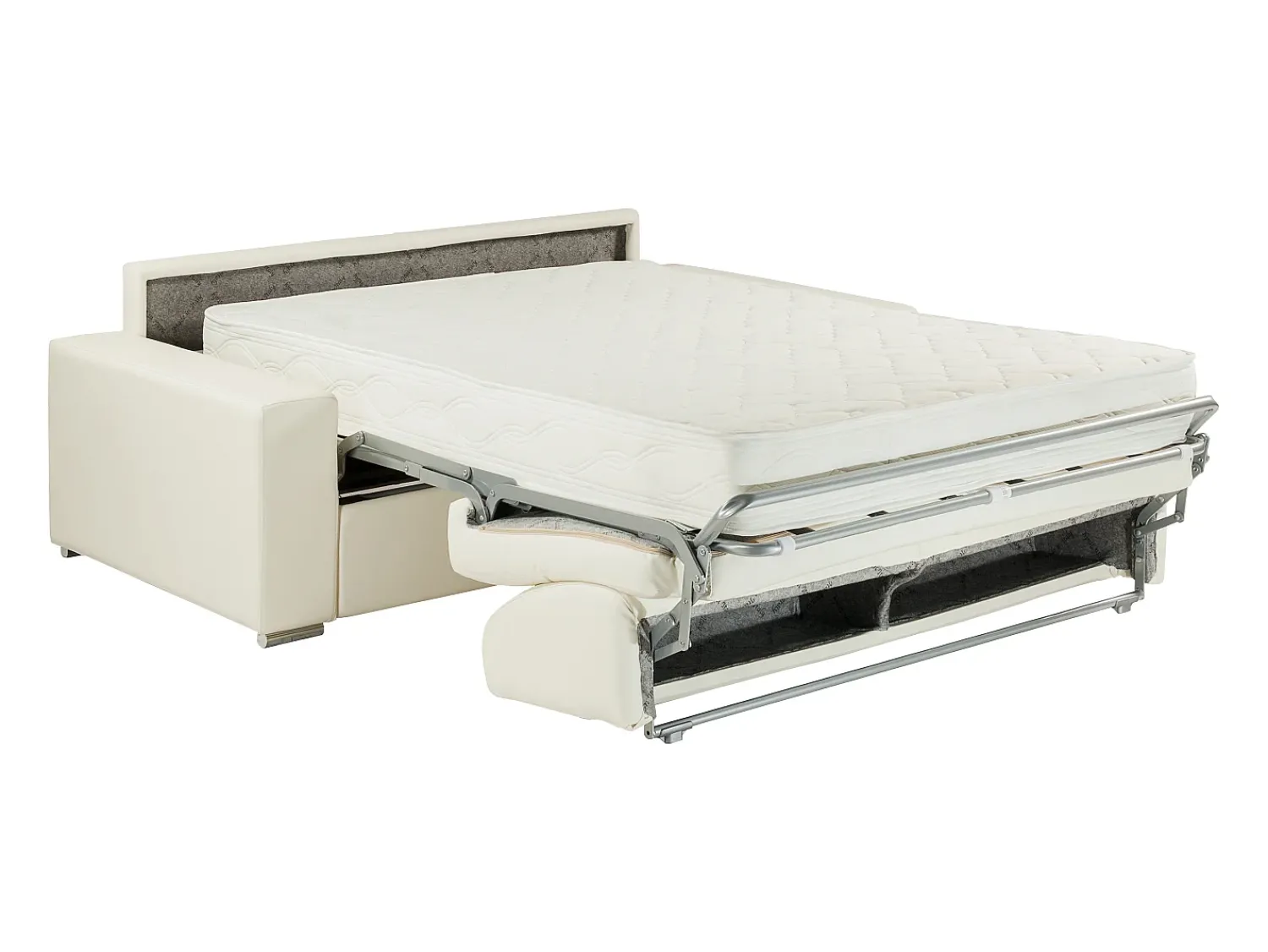 Sofá*Vente-unique Sofá cama 3 lugares pele sintética colchão de 22 cm EMIR Branco