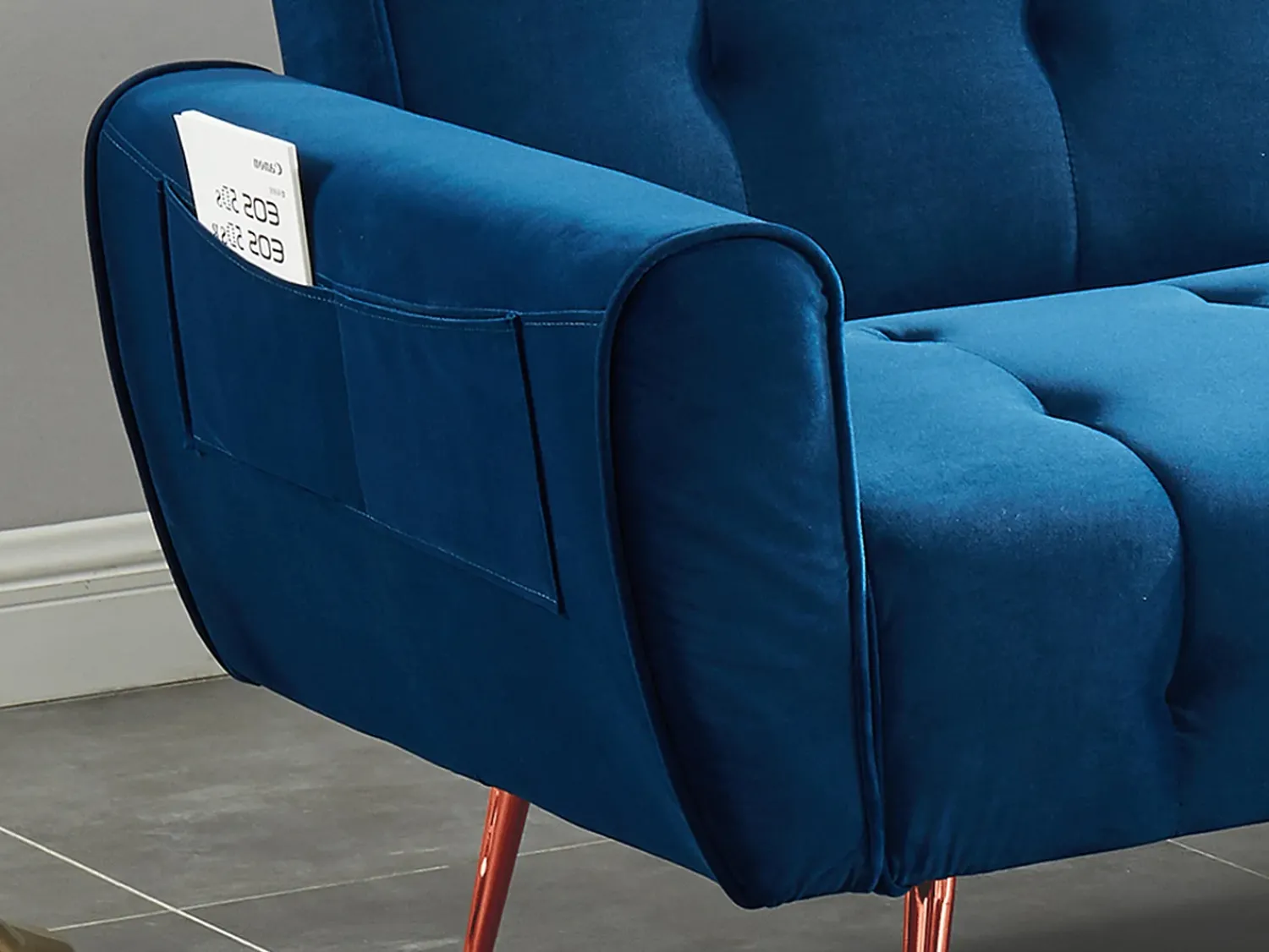 Sofá|Vente-unique Sofá cama clic clac de 3 lugares veludo azul - POLANI Azul escuro