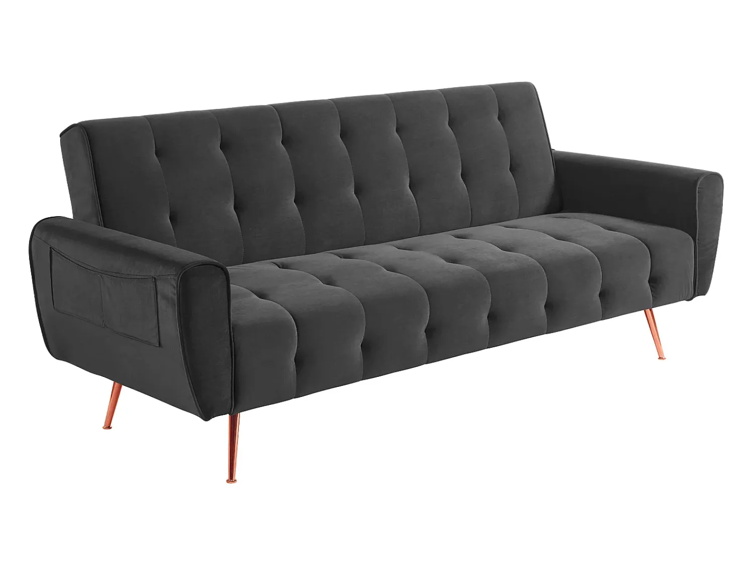 Hot Vente-unique Sofá cama clic clac de 3 lugares convertível clic clac veludo Cinzento POLANI Cinza antracite