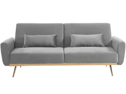 Vente-unique Sofá cama clic clac de 3 lugares em veludo cinzento - LAUNEI^ Sofá