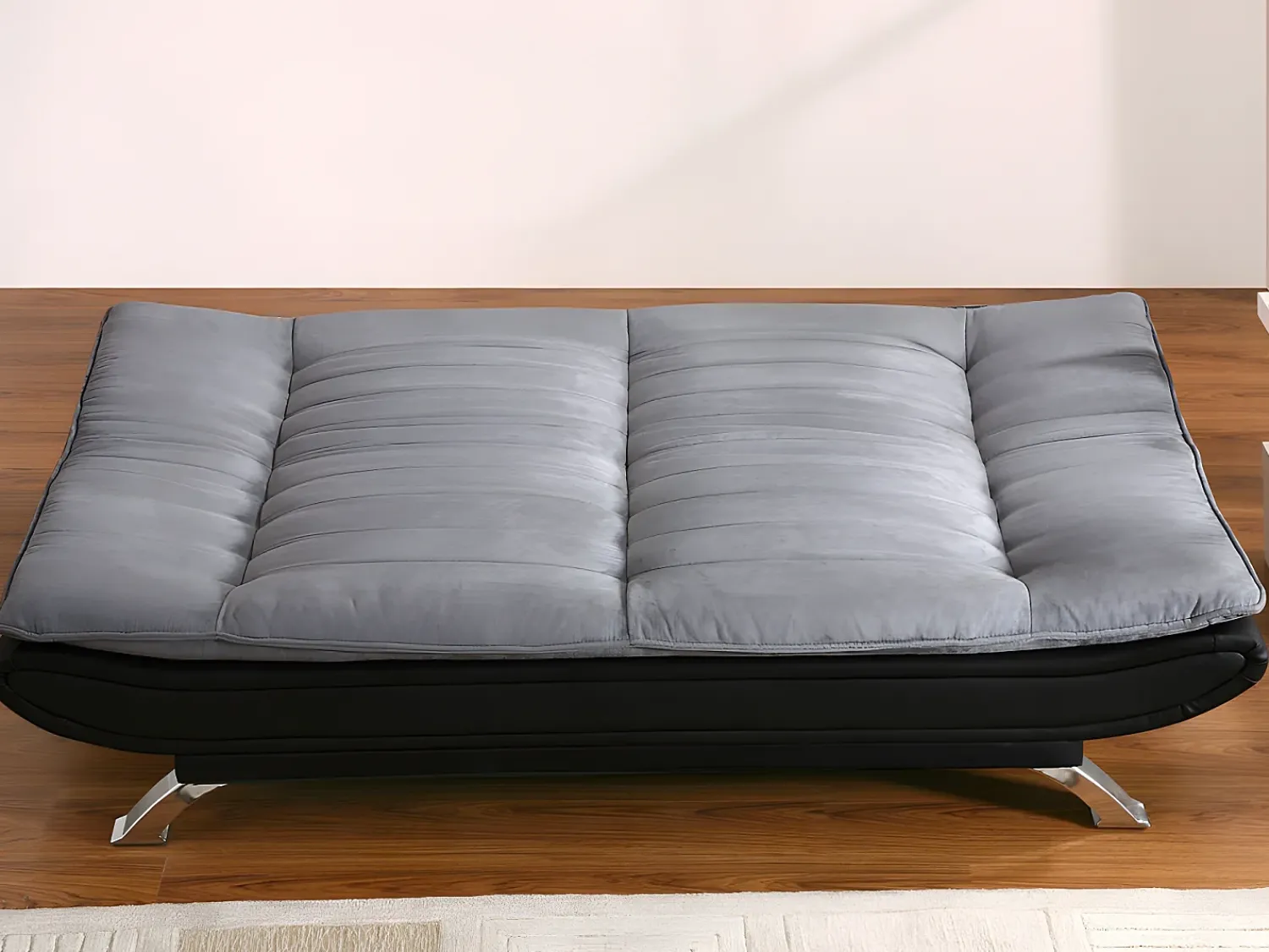 Best Vente-unique Sofá cama clic clac em tecido e pele sintética e preto DEMIDO II Cinzento