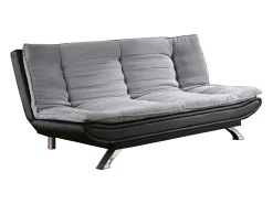 Best Vente-unique Sofá cama clic clac em tecido e pele sintética e preto DEMIDO II Cinzento