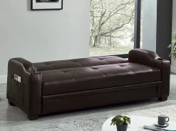 Hot Vente-unique Sofá cama clic-clac pele sintética Castanho - MIRELLA Castanho chocolate