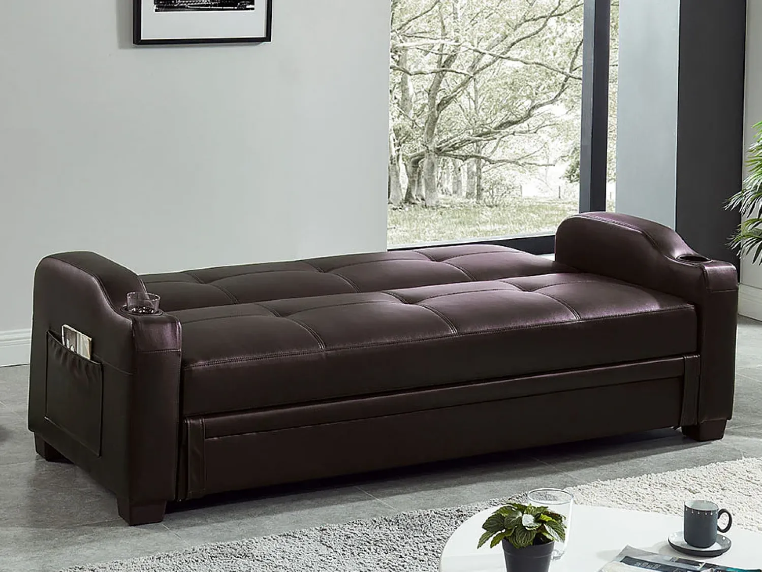 Hot Vente-unique Sofá cama clic-clac pele sintética Castanho - MIRELLA Castanho chocolate