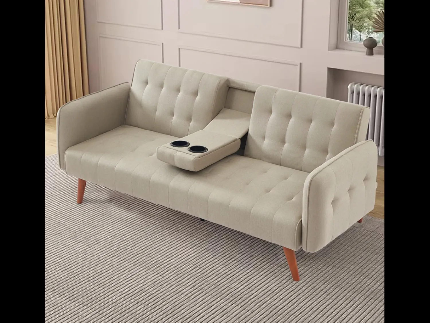Concept-Usine Sofá Cama Conversível 3 Lugares com Mesa Central INVERNESS^ Sofá