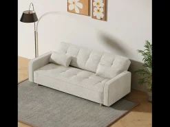 Sofá|Concept-Usine Sofá Cama Conversível 3 Lugares Veludo Cotelê Copenhaga Escandinavo Confortável e Prático Bege
