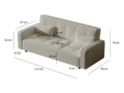 Sofá|Concept-Usine Sofá Cama Conversível 3 Lugares Veludo Cotelê Copenhaga Escandinavo Confortável e Prático Bege