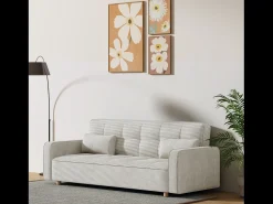 Sofá|Concept-Usine Sofá Cama Conversível 3 Lugares Veludo Cotelê Copenhaga Escandinavo Confortável e Prático Bege