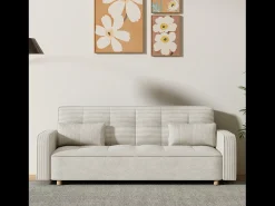 Sofá|Concept-Usine Sofá Cama Conversível 3 Lugares Veludo Cotelê Copenhaga Escandinavo Confortável e Prático Bege