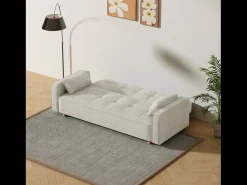 Sofá|Concept-Usine Sofá Cama Conversível 3 Lugares Veludo Cotelê Copenhaga Escandinavo Confortável e Prático Bege