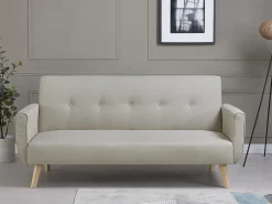 Sofá*Concept-Usine Sofá Cama Conversível Escandinavo 3 Lugares MALMO Veludo Azul Noite Bege