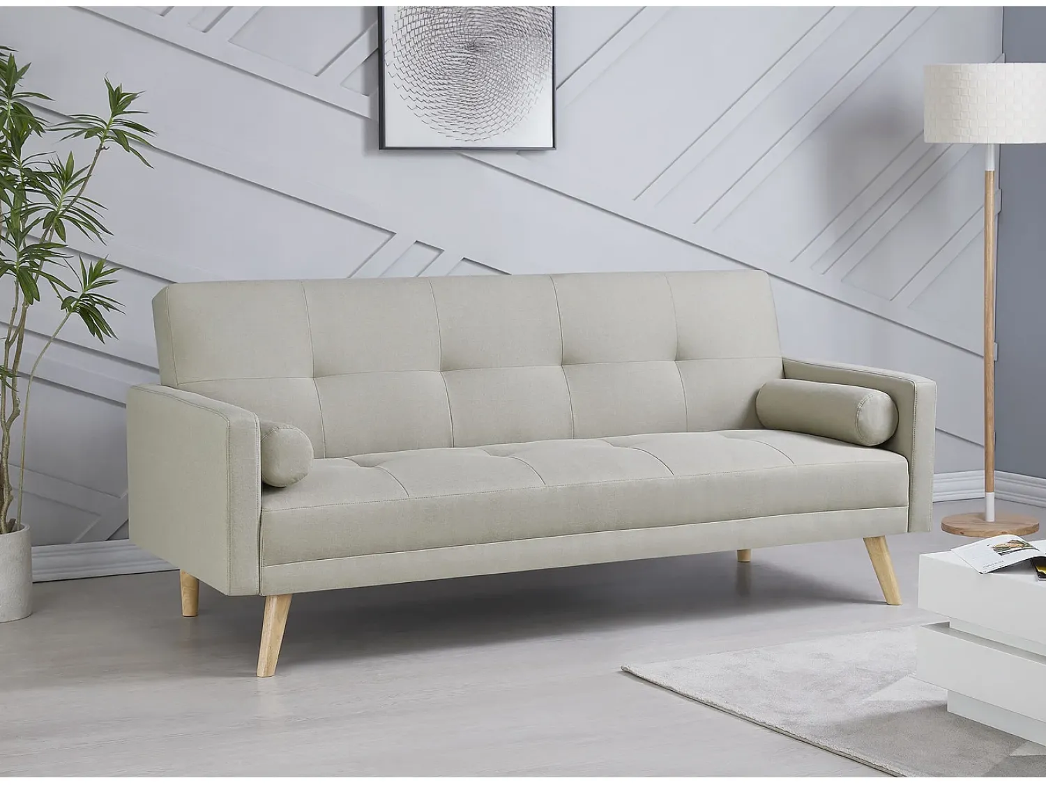Sofá*Concept-Usine Sofá Cama Conversível Escandinavo 3 Lugares MALMO Veludo Azul Noite Bege