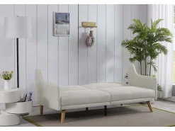 Sofá|Concept-Usine Sofá Cama Conversível Escandinavo Cinza Claro ESTER - Design Moderno, Conversível, 3 Lugares, Madeira Maciça, Fácil de Manter Cinzento