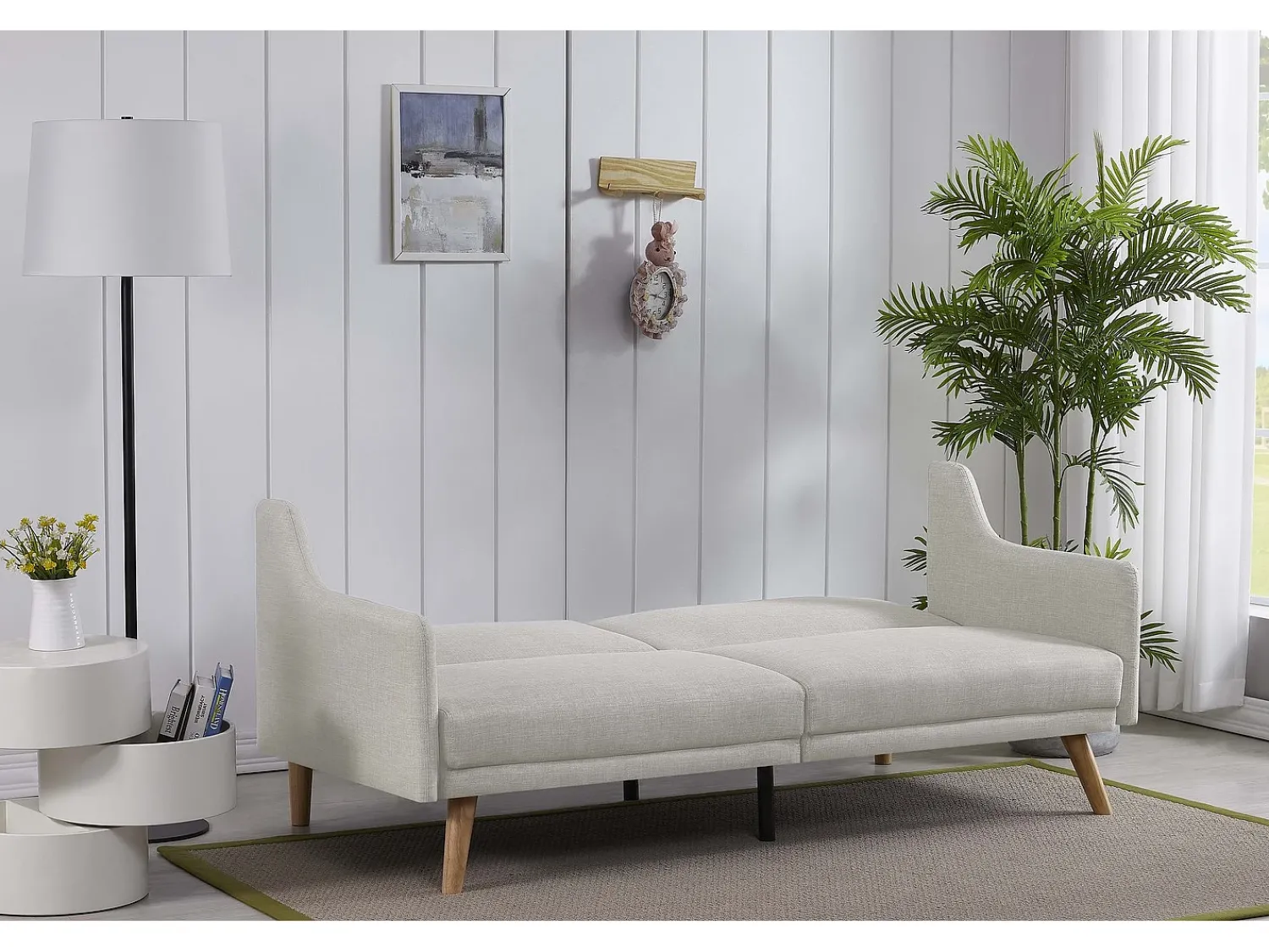 Sofá|Concept-Usine Sofá Cama Conversível Escandinavo Cinza Claro ESTER - Design Moderno, Conversível, 3 Lugares, Madeira Maciça, Fácil de Manter Cinzento