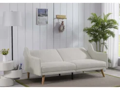 Sofá|Concept-Usine Sofá Cama Conversível Escandinavo Cinza Claro ESTER - Design Moderno, Conversível, 3 Lugares, Madeira Maciça, Fácil de Manter Cinzento