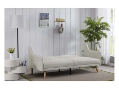 Sofá|Concept-Usine Sofá Cama Conversível Escandinavo Cinza Claro ESTER - Design Moderno, Conversível, 3 Lugares, Madeira Maciça, Fácil de Manter Cinzento