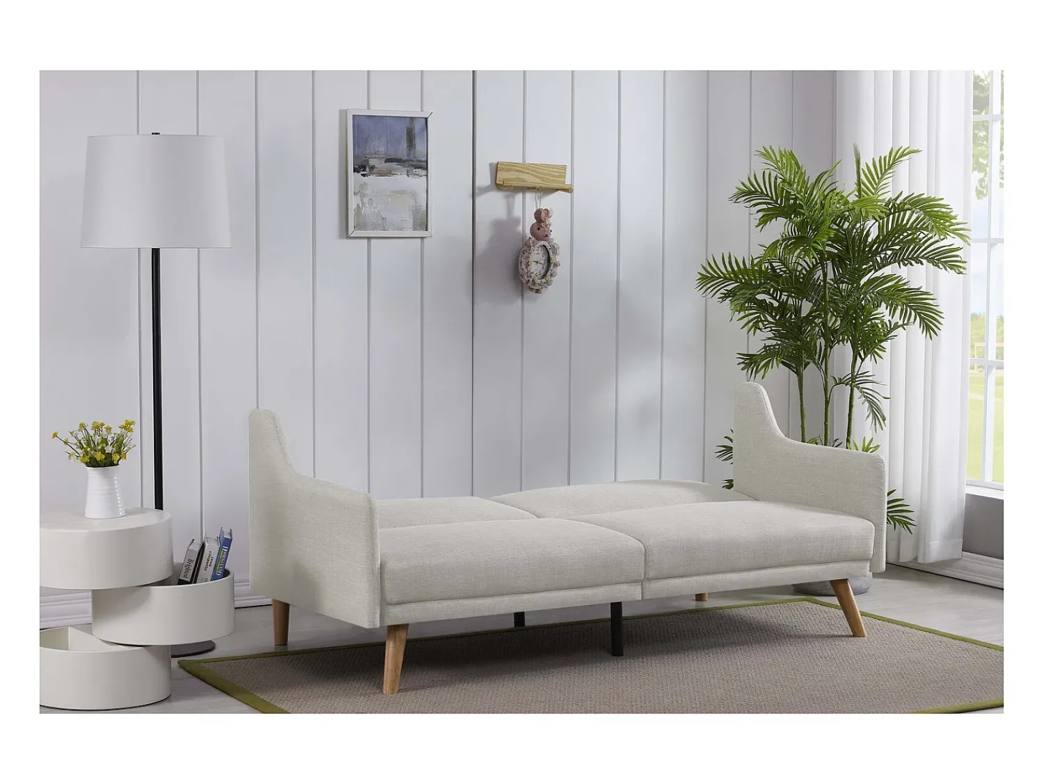 Sofá|Concept-Usine Sofá Cama Conversível Escandinavo Cinza Claro ESTER - Design Moderno, Conversível, 3 Lugares, Madeira Maciça, Fácil de Manter Cinzento