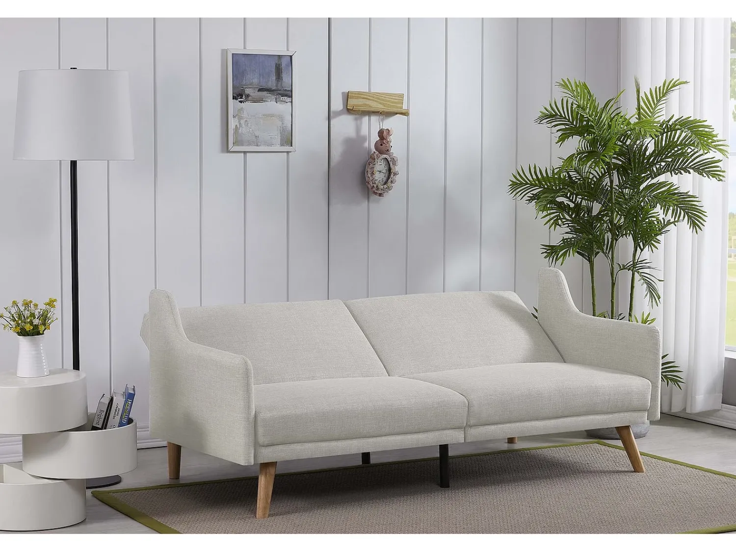Sofá|Concept-Usine Sofá Cama Conversível Escandinavo Cinza Claro ESTER - Design Moderno, Conversível, 3 Lugares, Madeira Maciça, Fácil de Manter Cinzento
